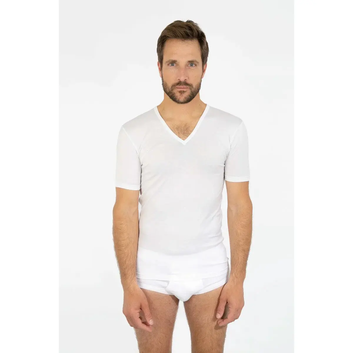 3422760016348 - T-Shirt mit kurzen Ärmeln und V-Ausschnitt bordeauxrot Armor-Lux