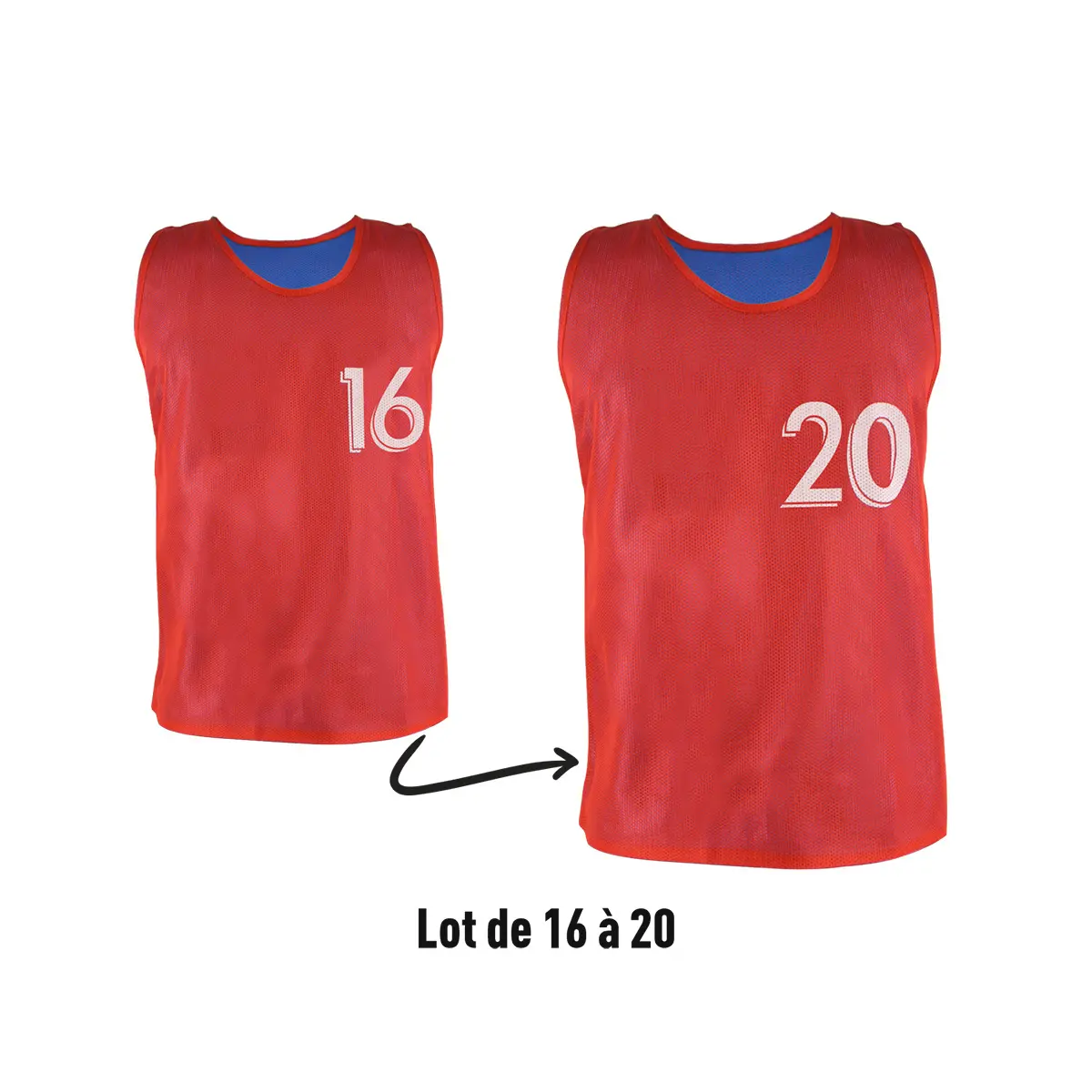 Sporti Chasubles réversibles numérotées (N° 16 à 20) (x5), Rouge, Taille M