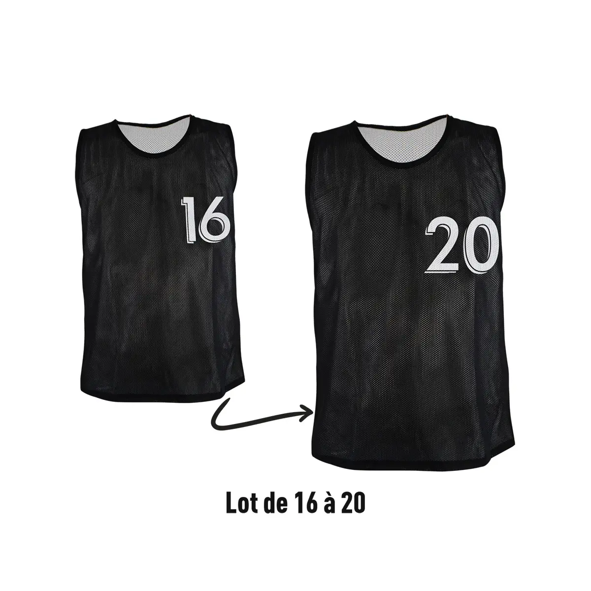 Sporti Chasubles réversibles numérotées (N° 16 à 20) (x5), Noir, Taille M