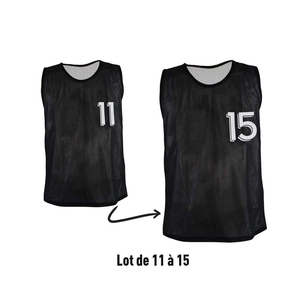 Sporti Chasubles réversibles numérotées (N° 11 à 15) (x5), Noir, Taille M