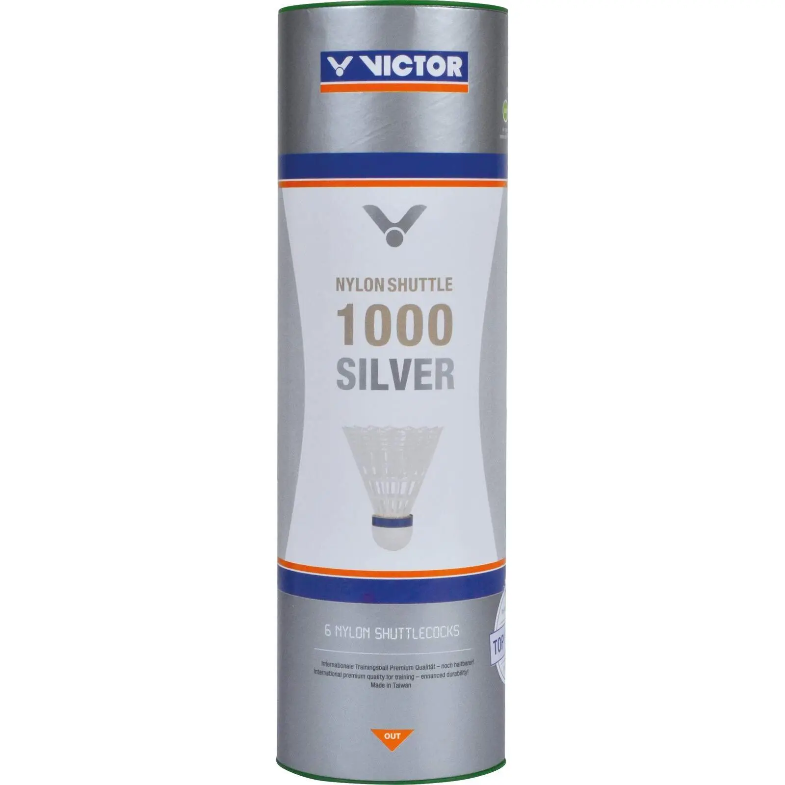 Tube mit 6 Badminton-Federbällen Victor Nylon Shuttle 1000