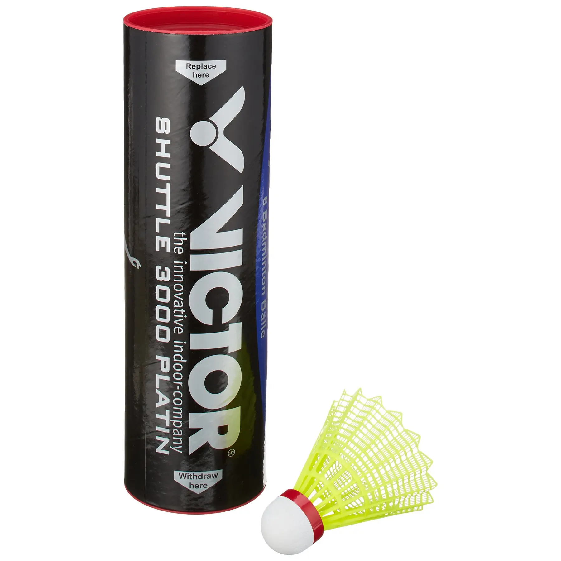 Tube mit 6 Badminton-Federbällen Victor Nylon Shuttle 3000
