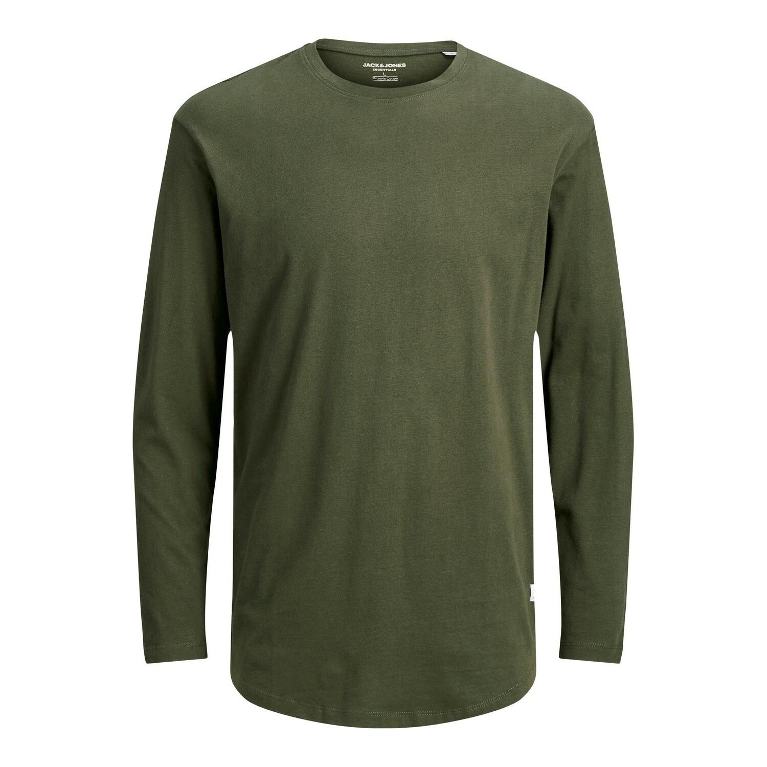 5715102201884 - Jack & Jones Essentials - Langärmliges Baumwoll-Oberteil in Khaki mit abgerundetem Saum - KHAKI-Grün