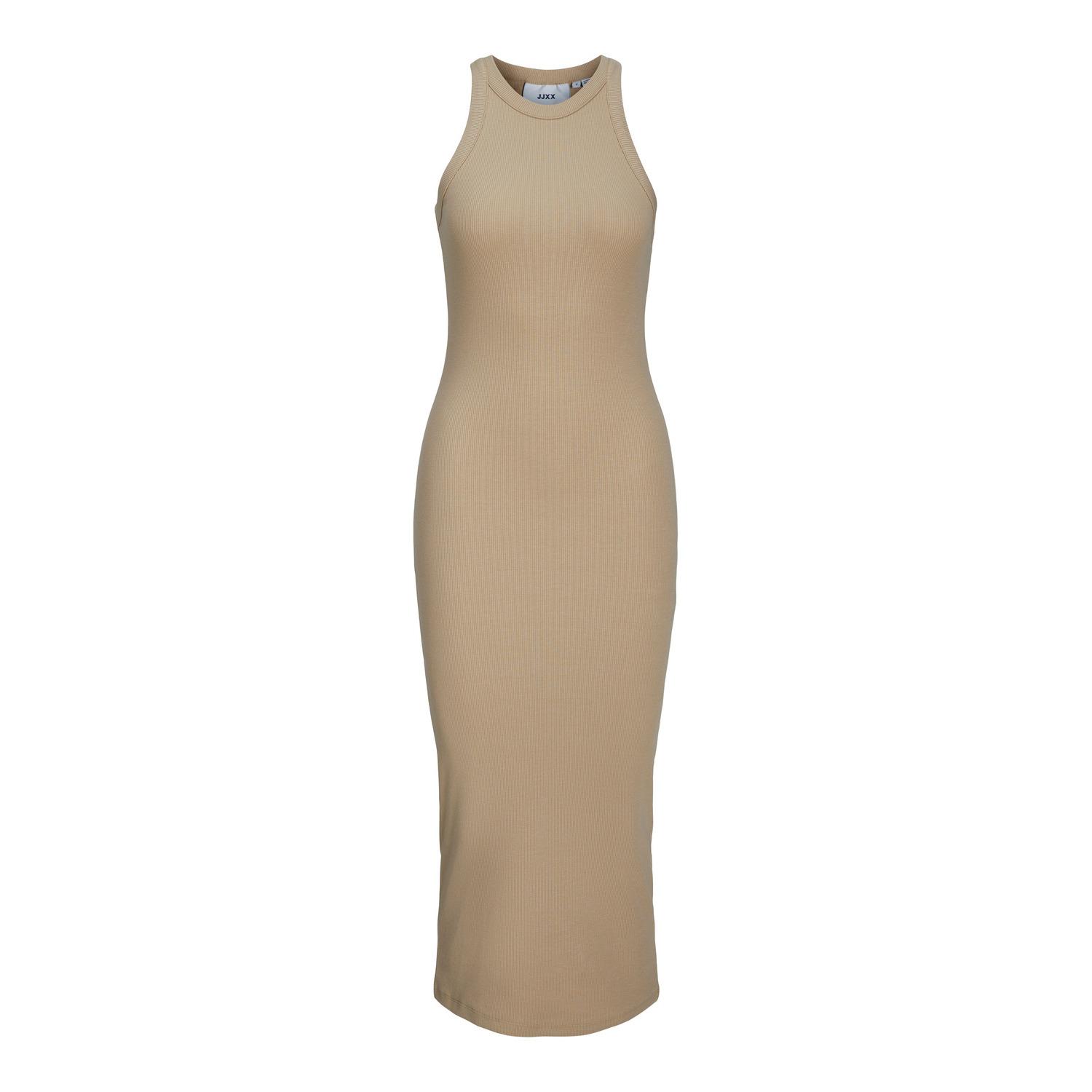 5715364418761 - JJXX - Geripptes Midaxikleid in Sandbeige mit Racerneck-Neutral