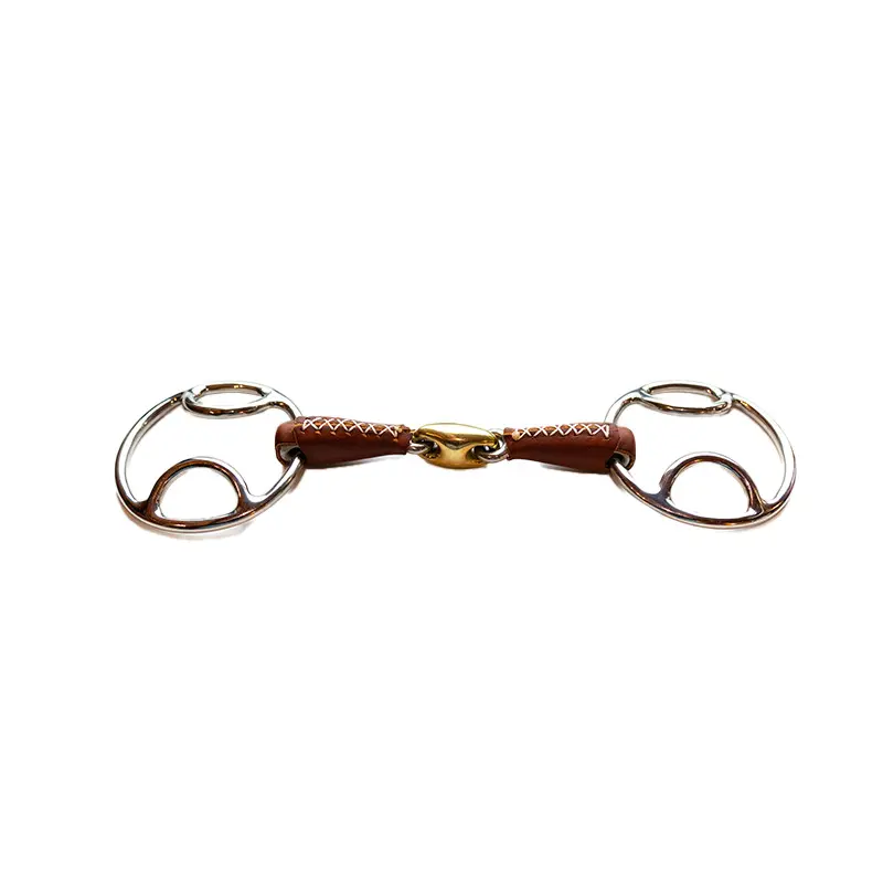 Mors double brisures pour cheval avec 3 effets recouvert de cuir Jump'In