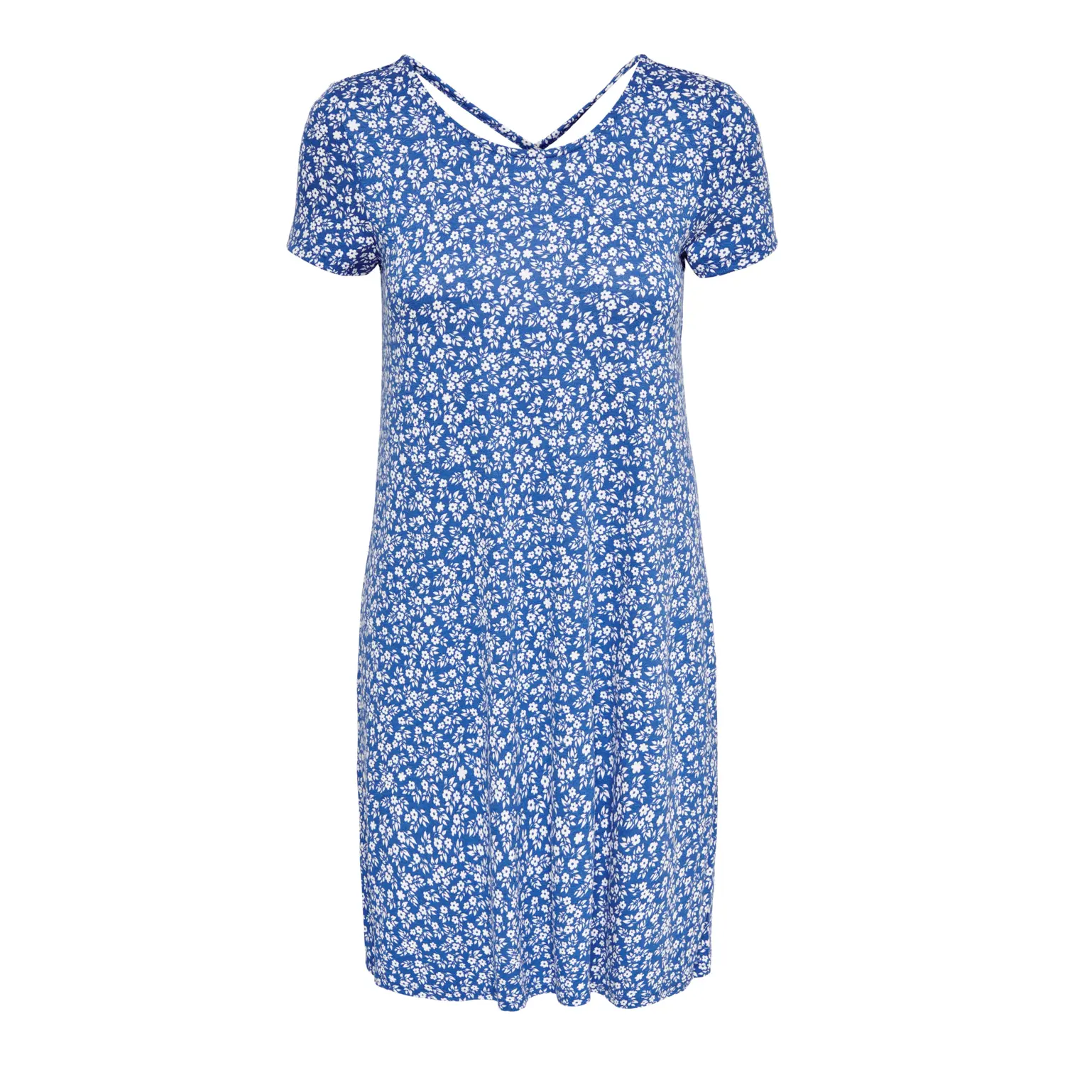5715219764333 - ONLY Midikleid ONLBERA BACK LACE UP S S DRESS JRS NOOS Strong Blue WHITE FLOWERS GeblmtFloral Blau - Gr XS