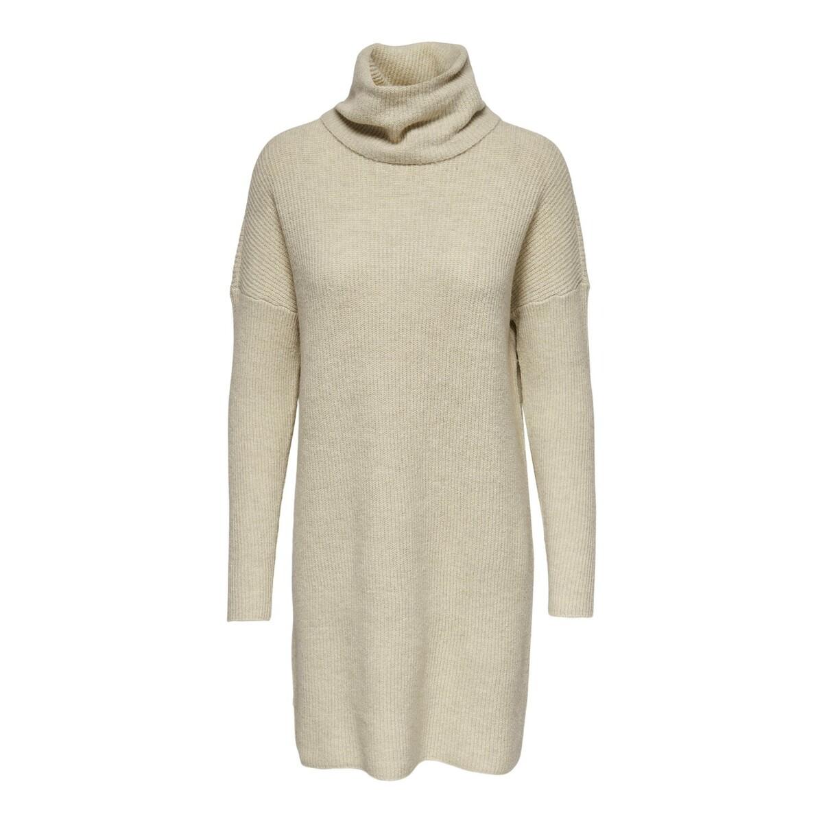 5713617273266 - - Gestricktes Mini-Pulloverkleid in Beige mit Rollkragen-Neutral