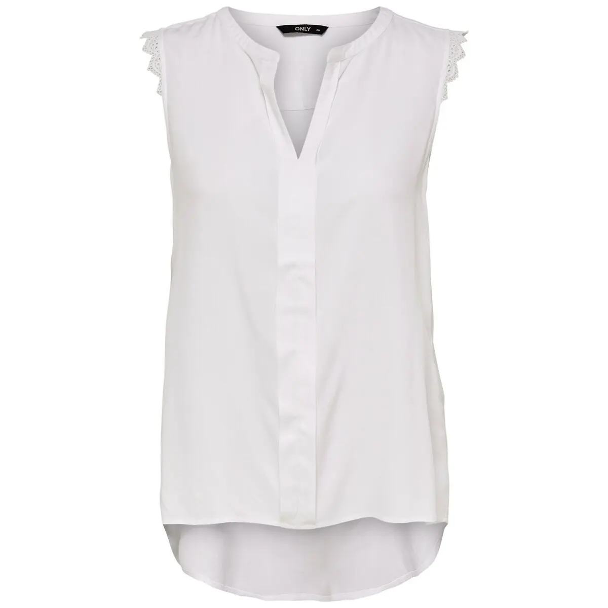 5713738176514 - - Ärmellose Bluse in Weiß mit V-Ausschnitt und Häkelbesatz