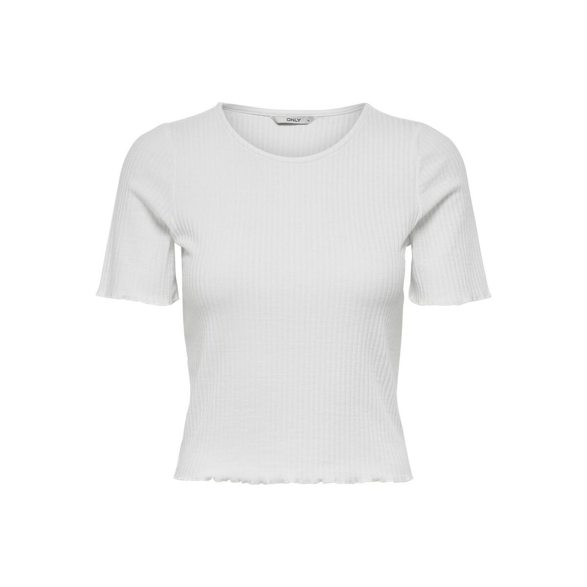 5714507447927 - - Kurz geschnittenes T-Shirt in Weiß mit Kräuselsaum