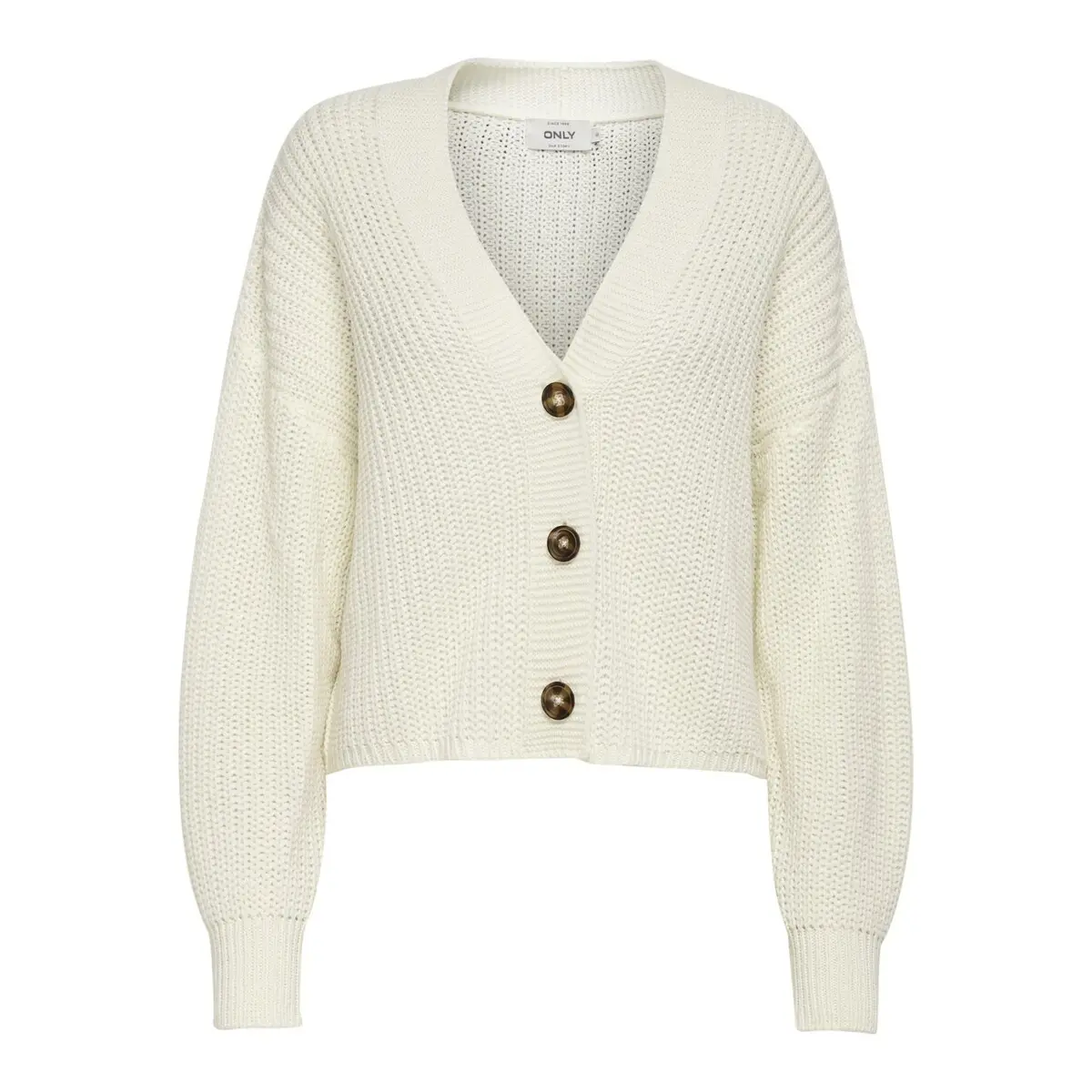 5714910253801 - ONLY® Strickjacke V-Ausschnitt Knopfleiste für Damen weiß M