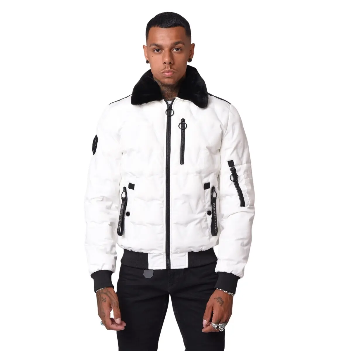 Giacca trapuntata con collo di pelliccia Project X Paris