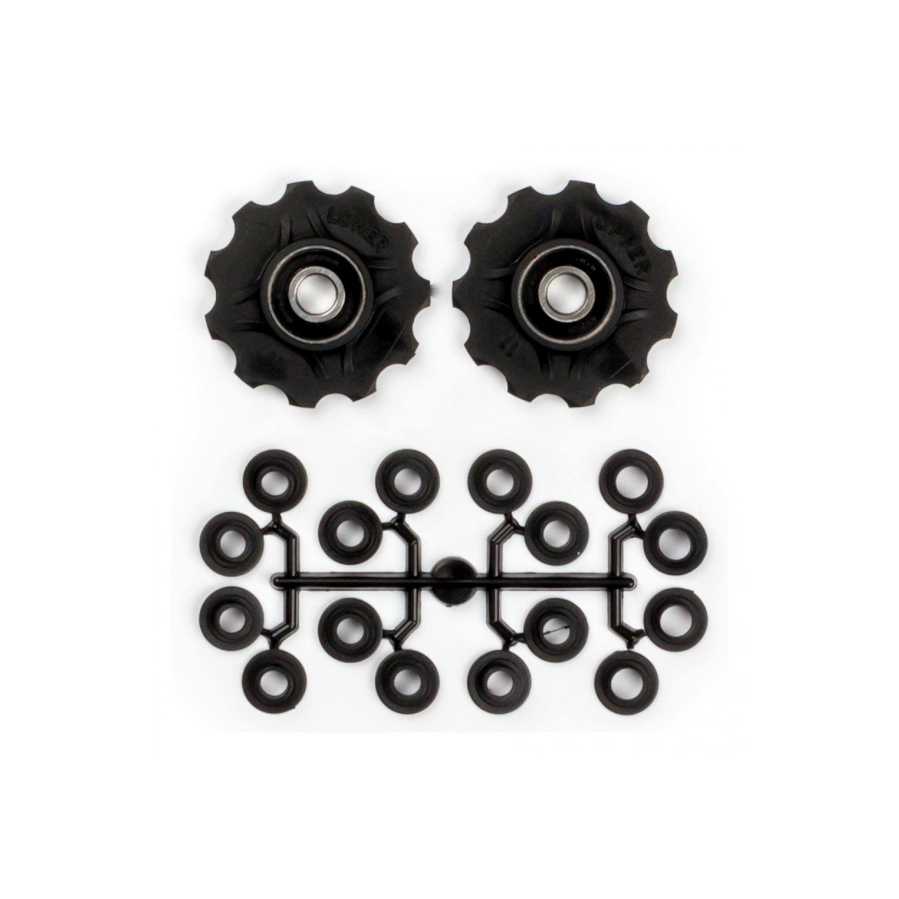 Velo Store - UK Box of 10 bicycle derailleur rollers with ring bearings + spacers Elvedes 2 x 11 dents | Extra 10% off with Subscription, Postage £16.79 to UK Fedex.