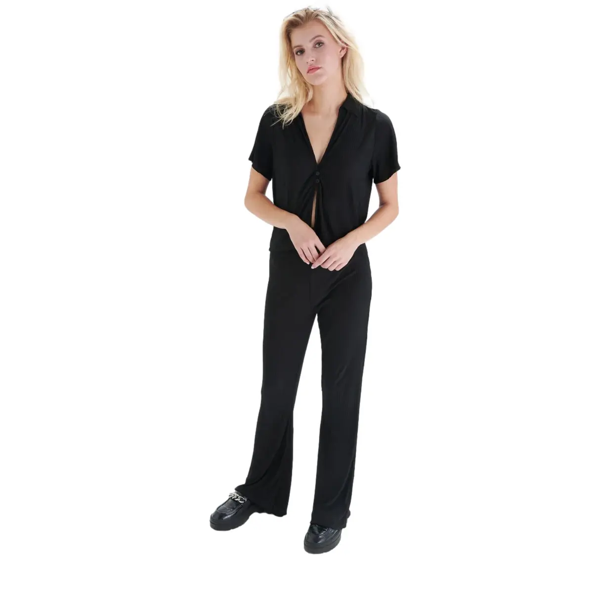 Women's Ribbed Knit Flared Trousers 24 Colours