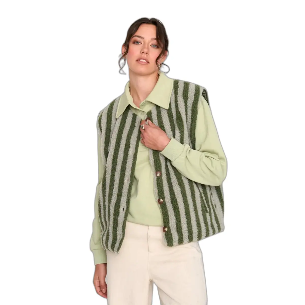 Striped Sleeveless Plush Cardigan Women 24 Colours