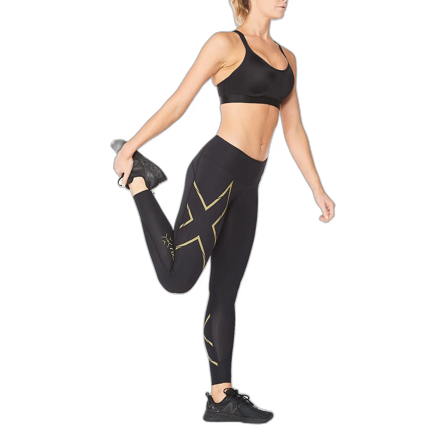 2Xu Women's Noir Medium Compression Leggings Light Speed
