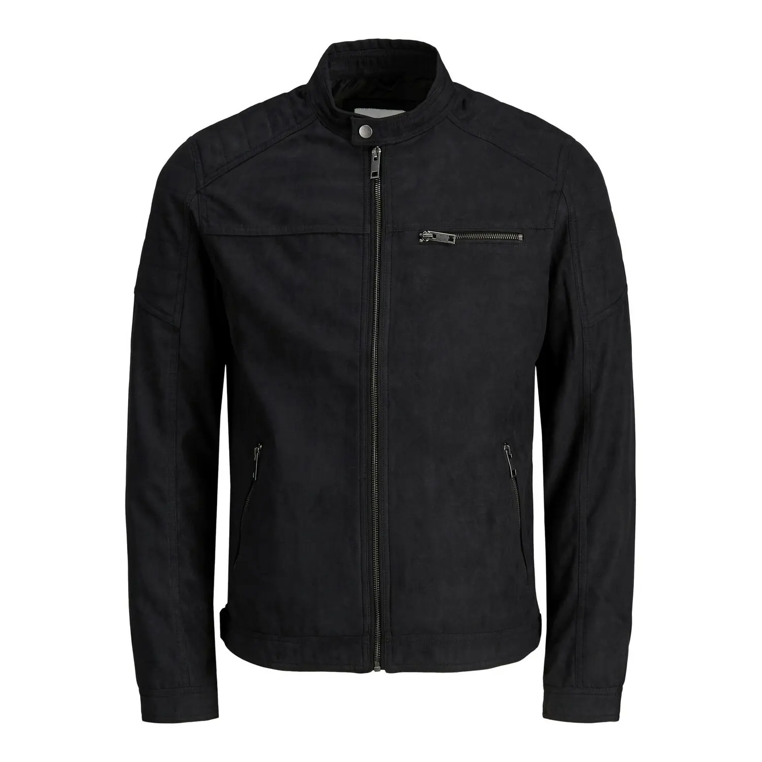 5714509471388 - Jack & Jones Essentials - Schwarze Bikerjacke in Wildlederoptik