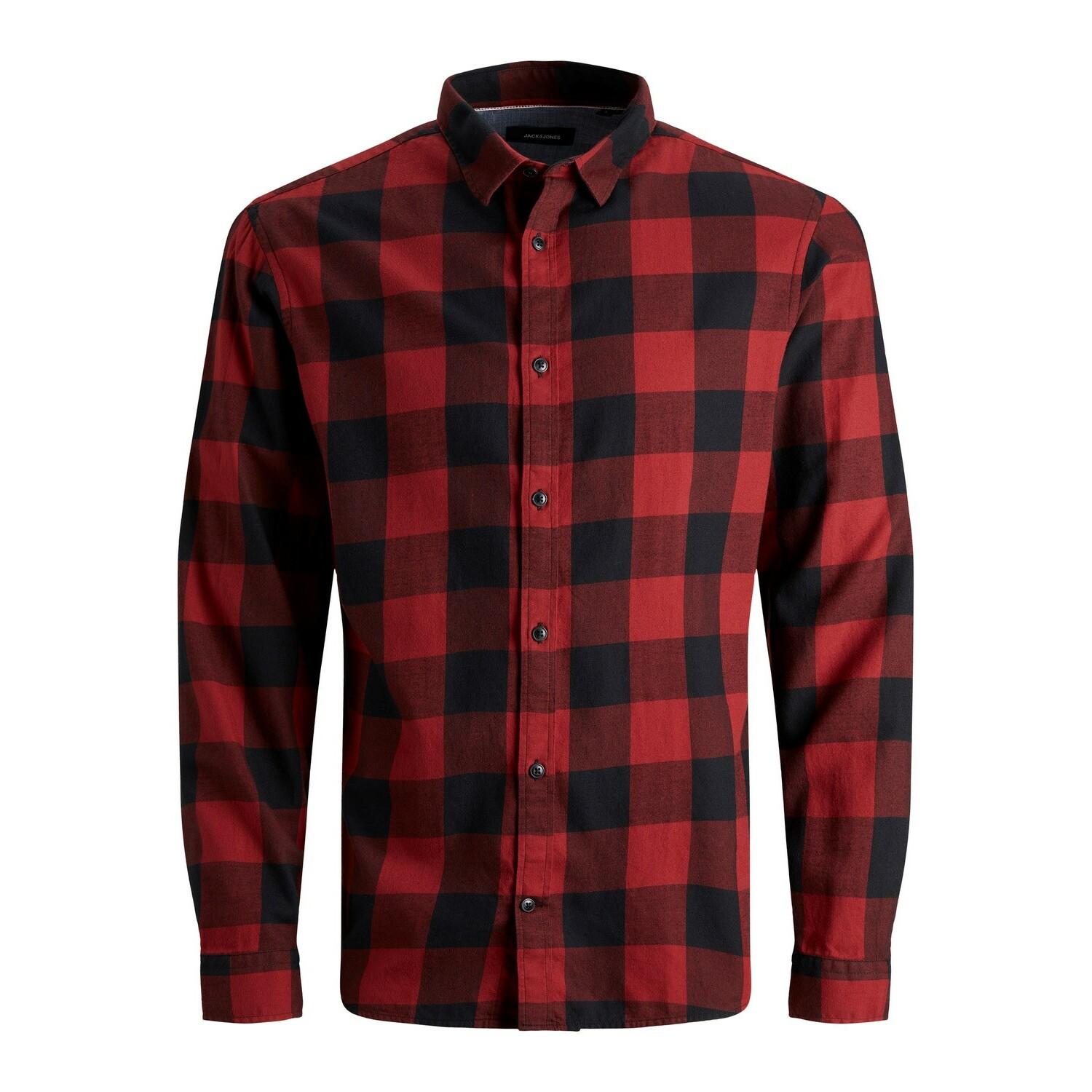 5714921625642 - Jack & Jones JJEGINGHAM TWILL SHIRT L S NOOS Langarmhemd rot schwarz