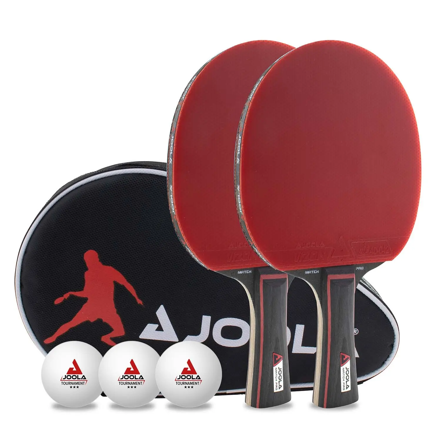 JOOLA Tischtennis Set Duo PRO 2 Tischtennisschläger + 3 Tischtennisbälle + Tischtennishülle, rot/schwarz, 6-teilig - Image 5