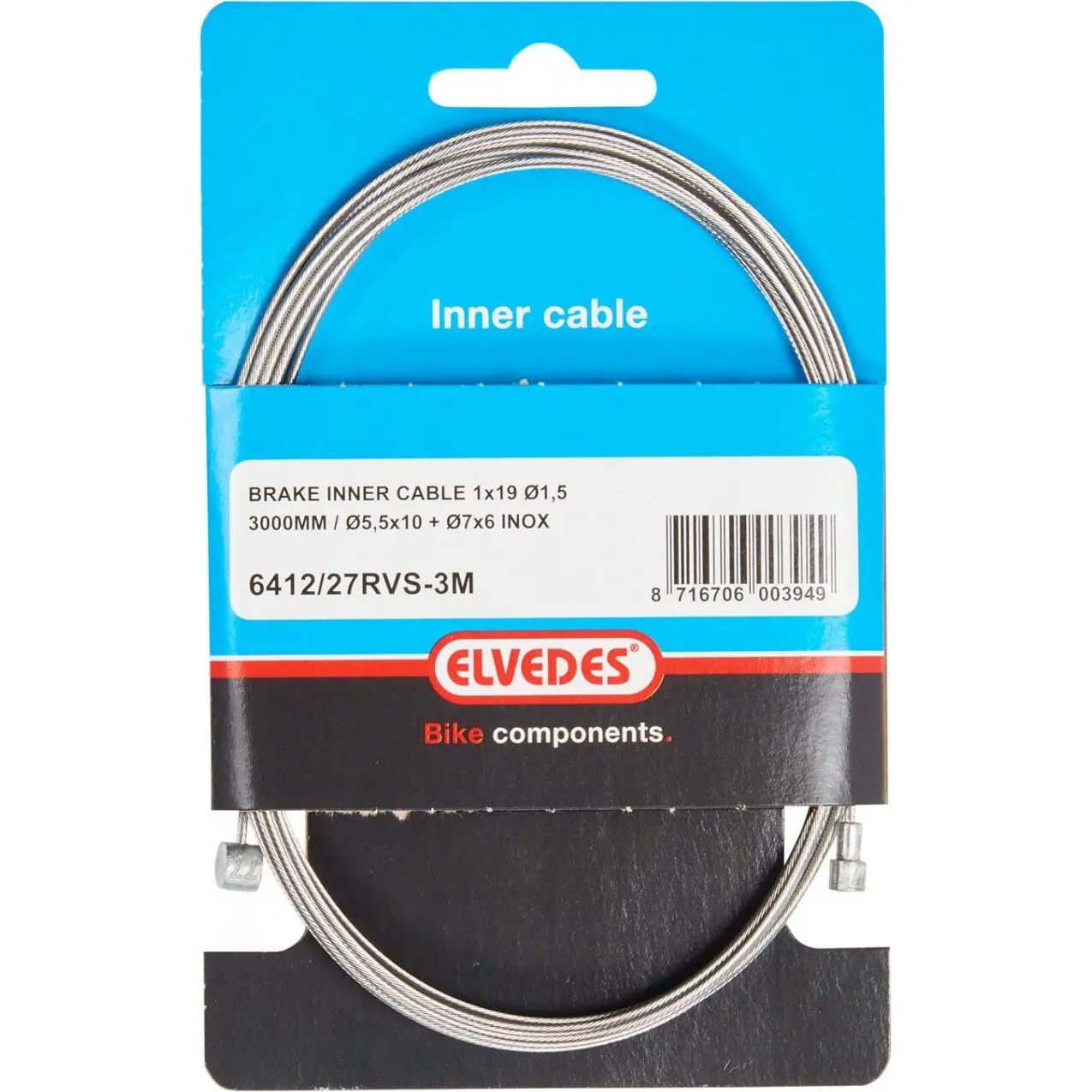 Velo Store - UK Brake cable 1x19 stainless steel wire ø1,5mm v-head ø5,5x10 and t-nipple Elvedes | Extra 10% off with Subscription, Postage £16.79 to UK Fedex.