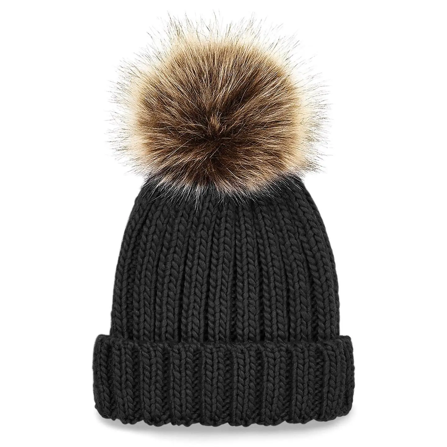 Beechfield Women's Noir Thick Faux Fur Pom Pom Beanie For