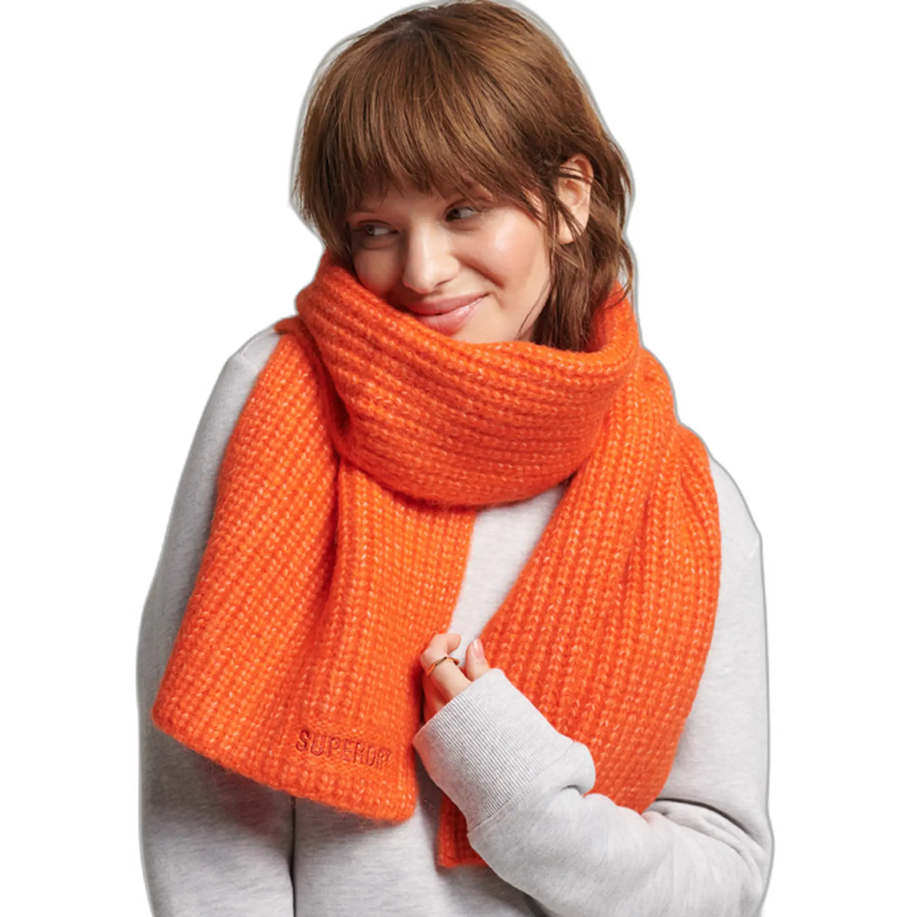 Superdry Women's Orange Ribbed Scarf For Essential