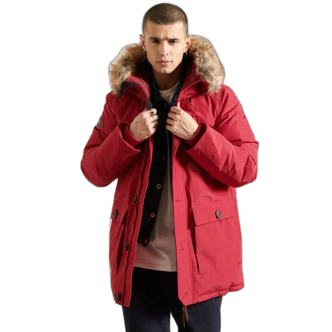 5057847237422 - Mens Rookie Parka mit Daunen Rot - Größe XL