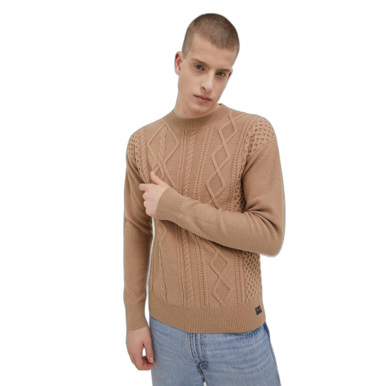 5057847491442 - Mens Patchwork Rundhalspullover mit Zopfmuster Creme - Größe Xxl