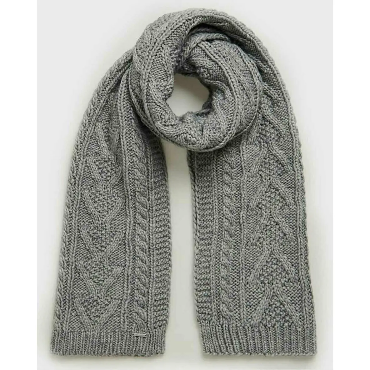 5057847362520 - Womens Luxuriöser Schal mit Zopfmuster Hellgrau - Größe 1Größe