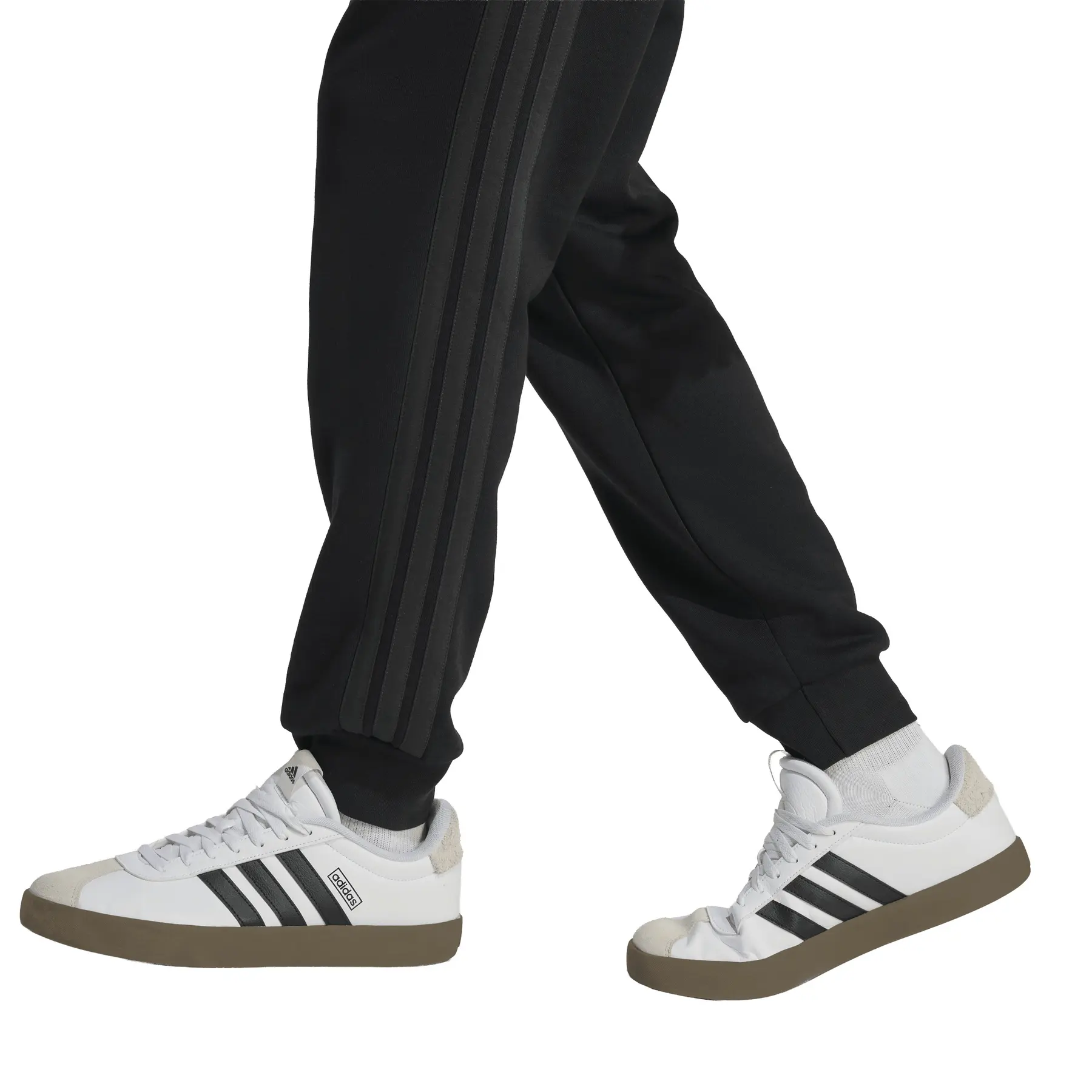 Mens adidas Black Ground Essentials Three Stripes Fleece Joggers M