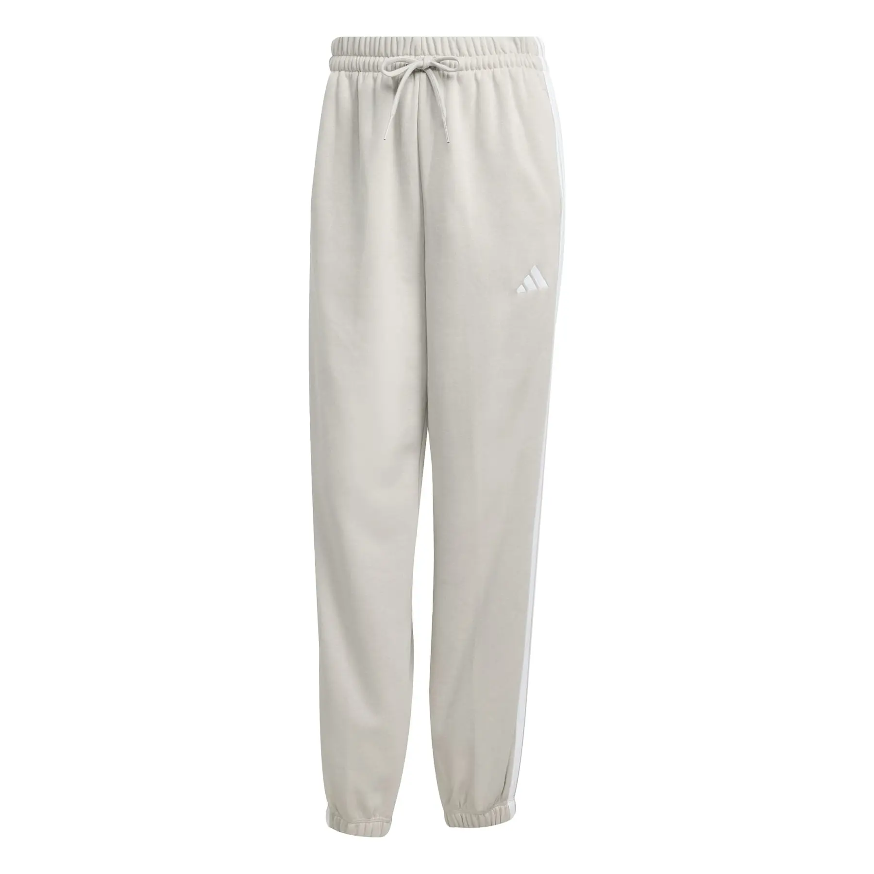 Adidas Women's Beige Loose Joggers Essentials 3-Stripes Fleece