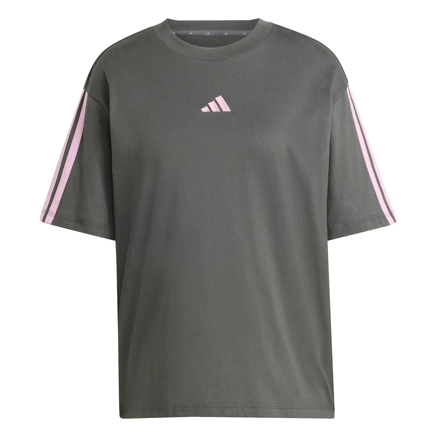Adidas Femme Essentials 3-Stripes Boyfriend T-Shirt, Grey Six/St Tropic Bloom, L-image