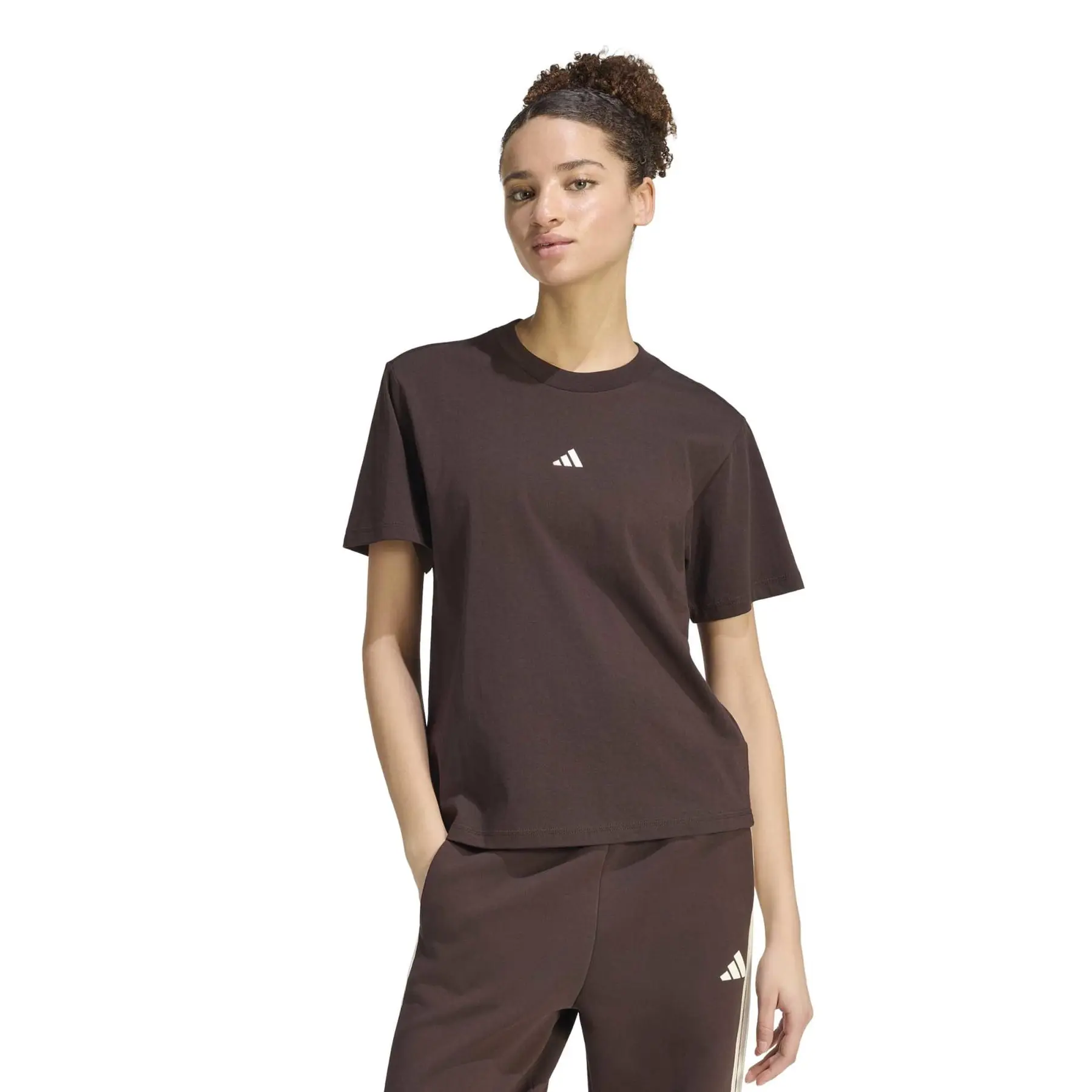 Adidas Women's Marron Cotton T-Shirt Essentials Small Logo