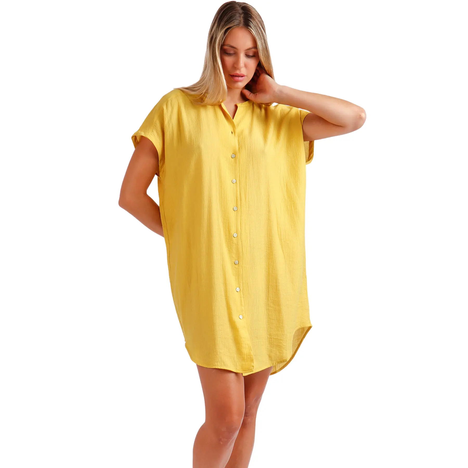 Admas Women's Jaune Button-Down Beach Shirt Dress Fluido