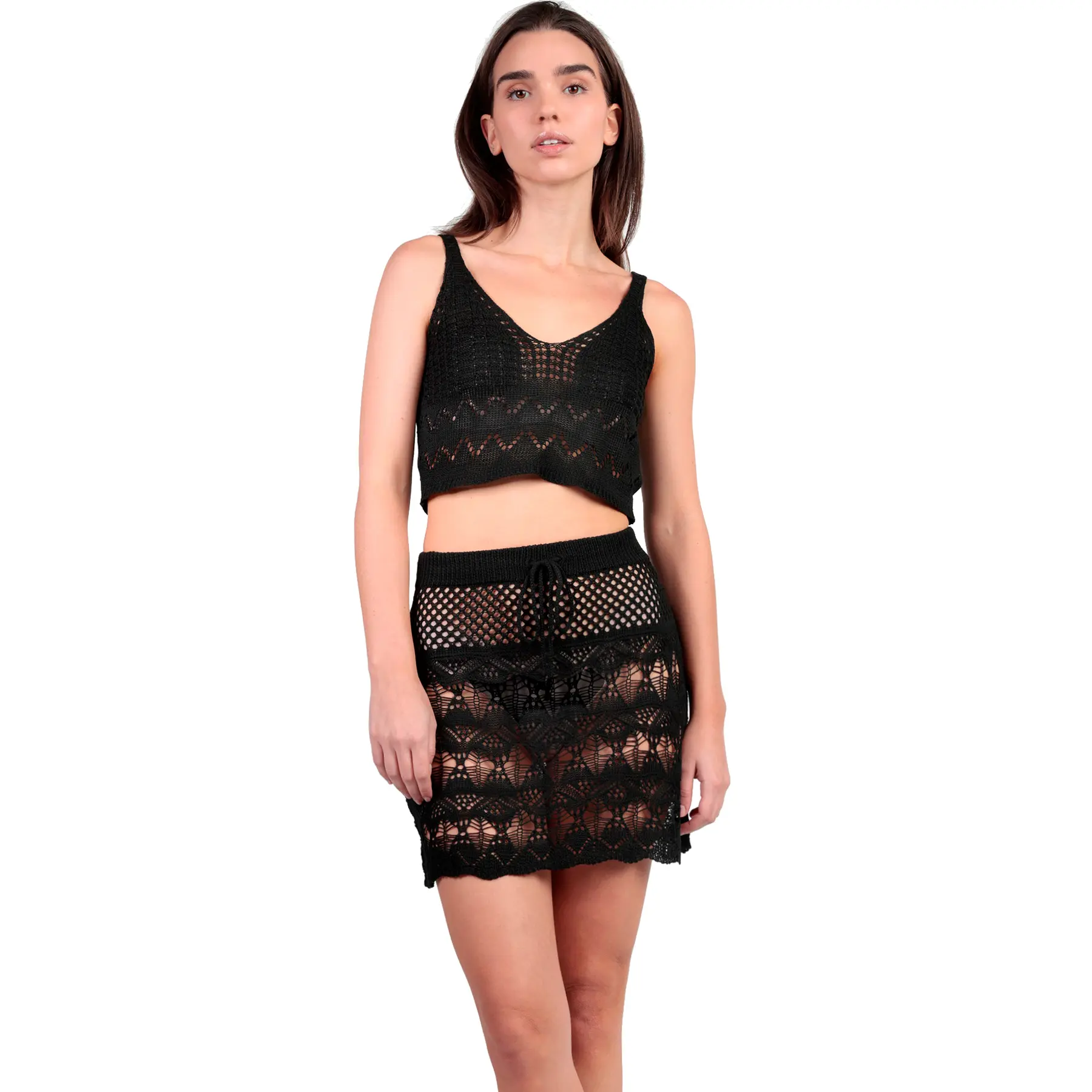 Completo top a uncinetto e gonna corta donna  Total Look