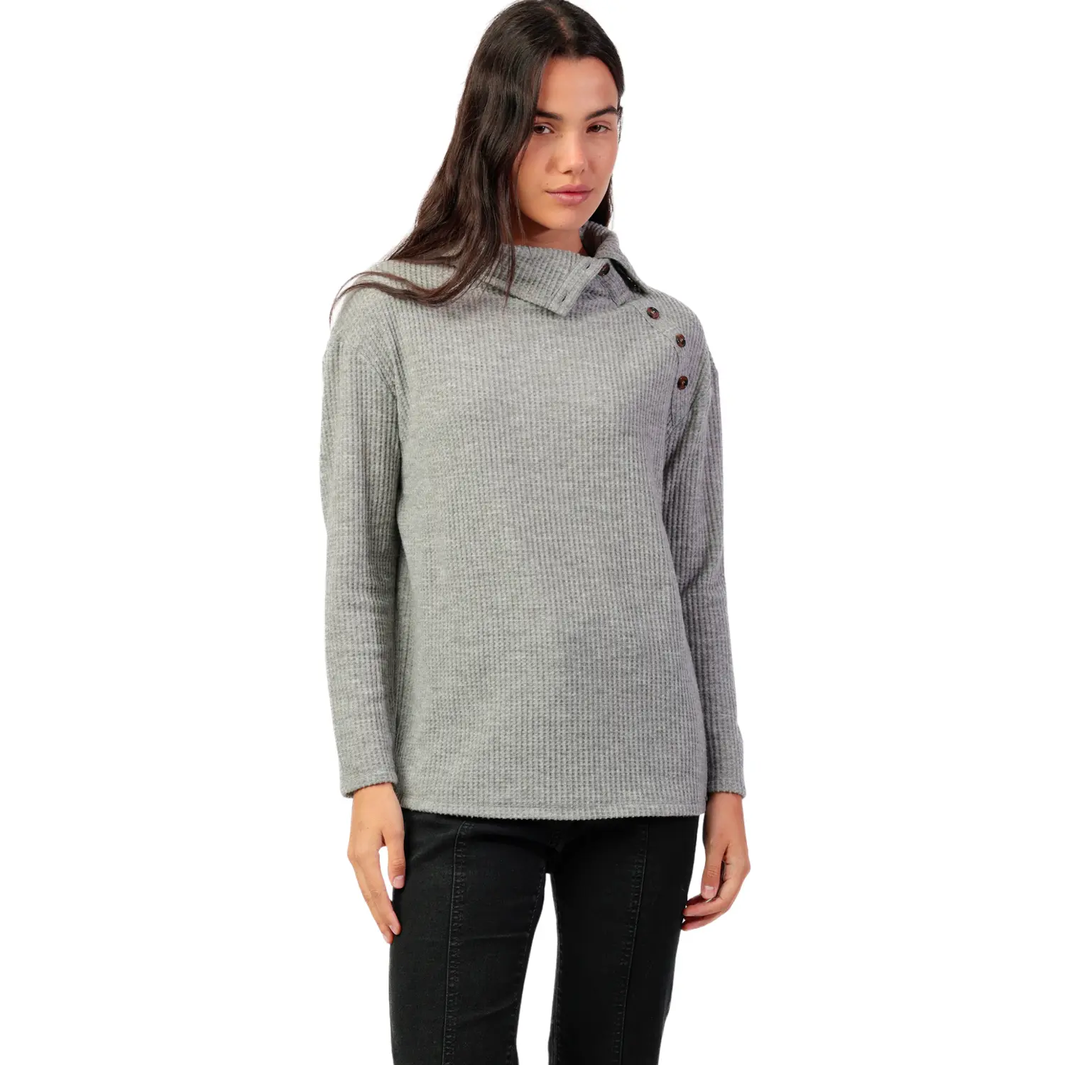 Image of Hochgeschlossenes Knopf-Oberteil Damen Admas Neck Buttons