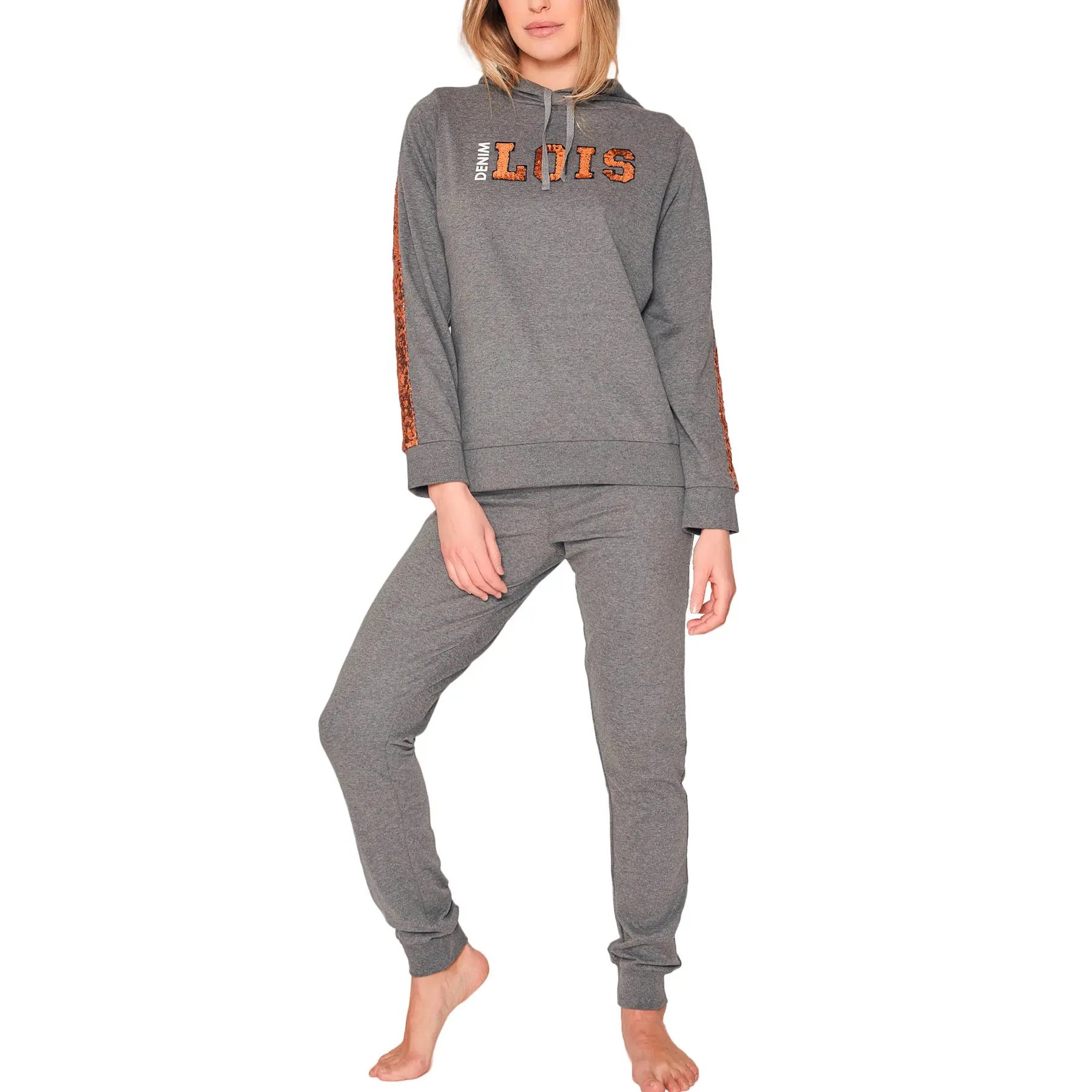 Completo pigiama con felpa con cappuccio e pantaloni donna  Bright