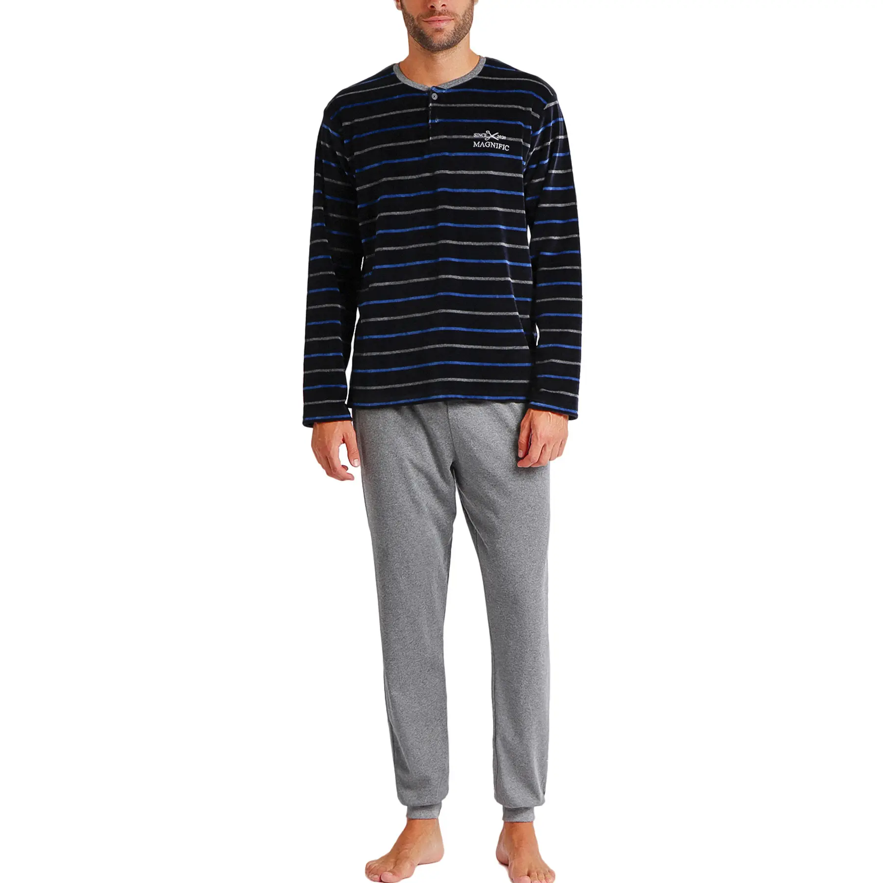 Image of Langarm-Pyjama-T-Shirt und Hose Admas Velour