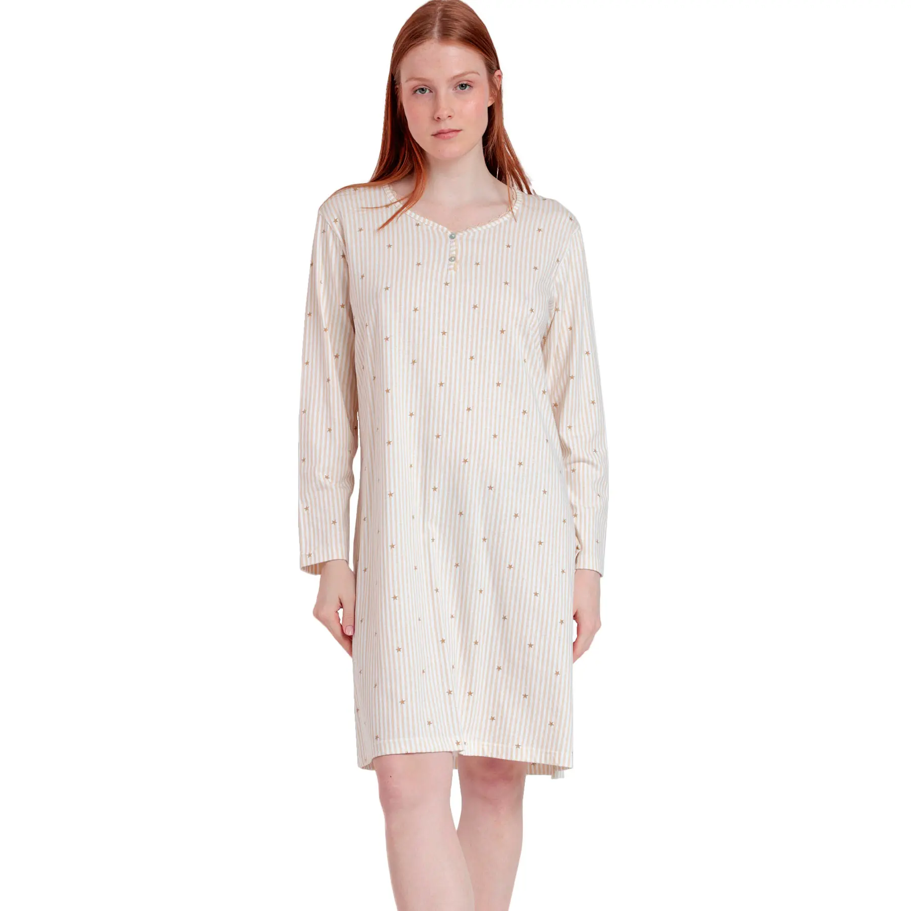 Chemise da nuit maniche lunghe col rotondo donna  Stripes And Stars