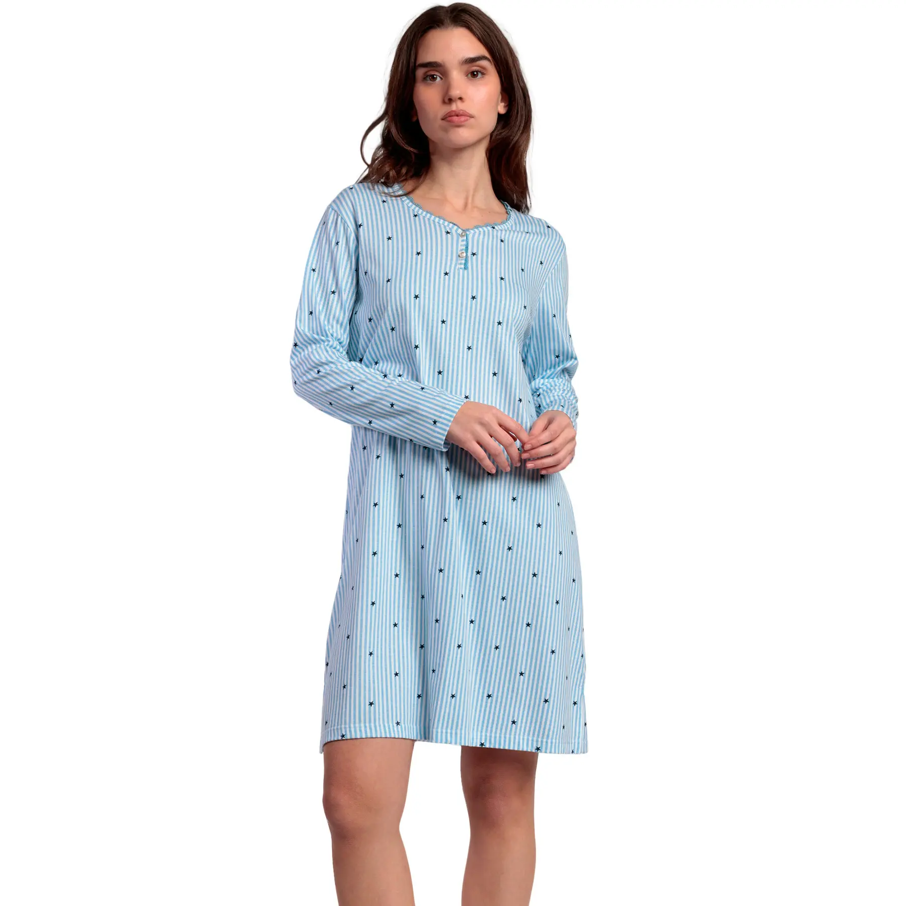 Chemise da nuit maniche lunghe col rotondo donna  Stripes And Stars
