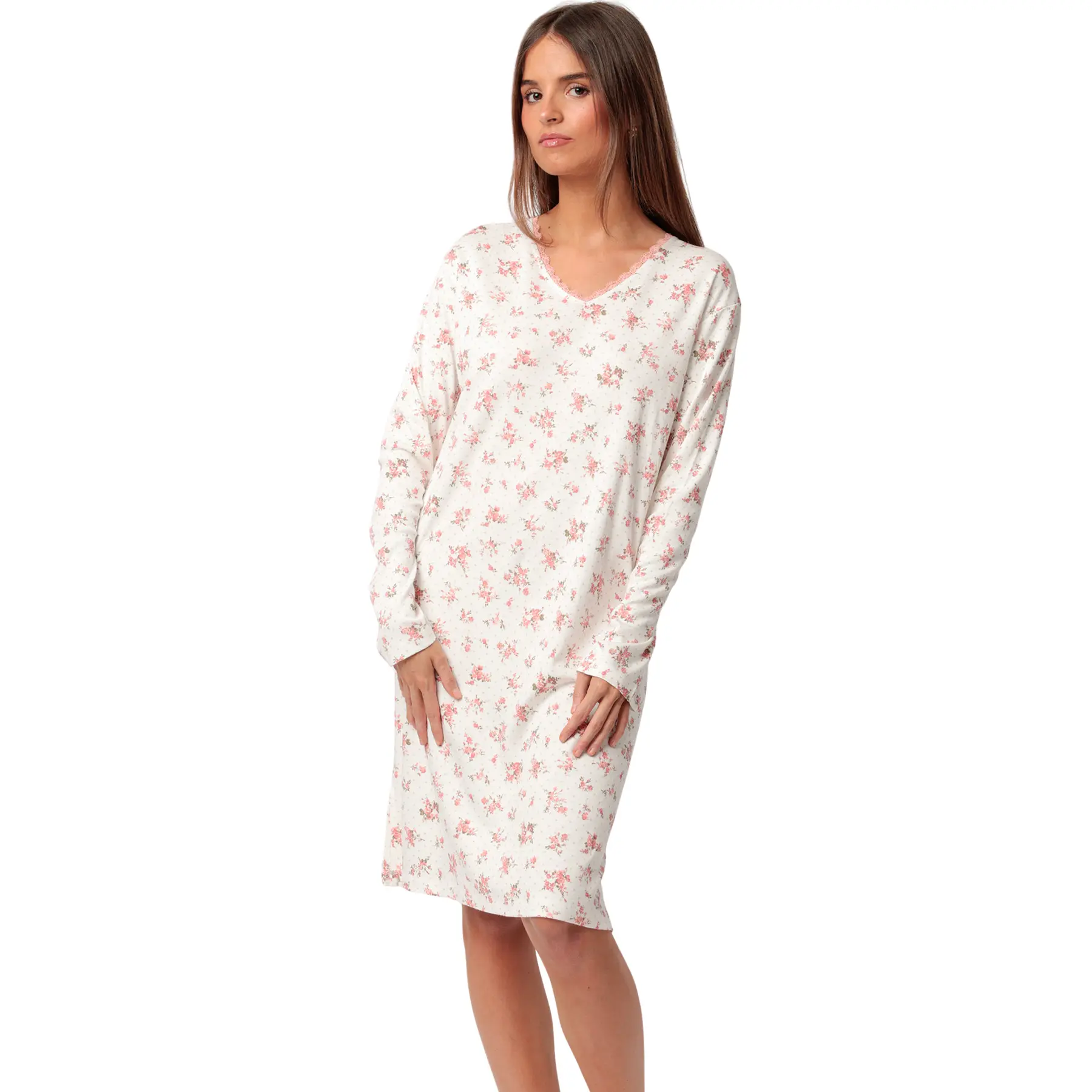 Chemise da notte a maniche lunghe donna  Dots And Flowers