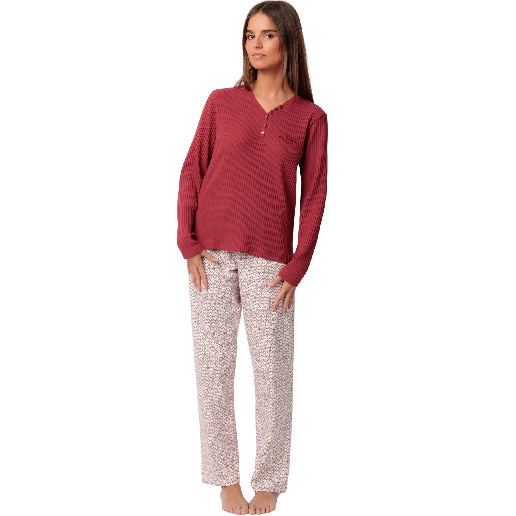 Pigiama top maniche lunghe e pantaloni alto maniche lunghe e pantaloni donna  Geometric Flower