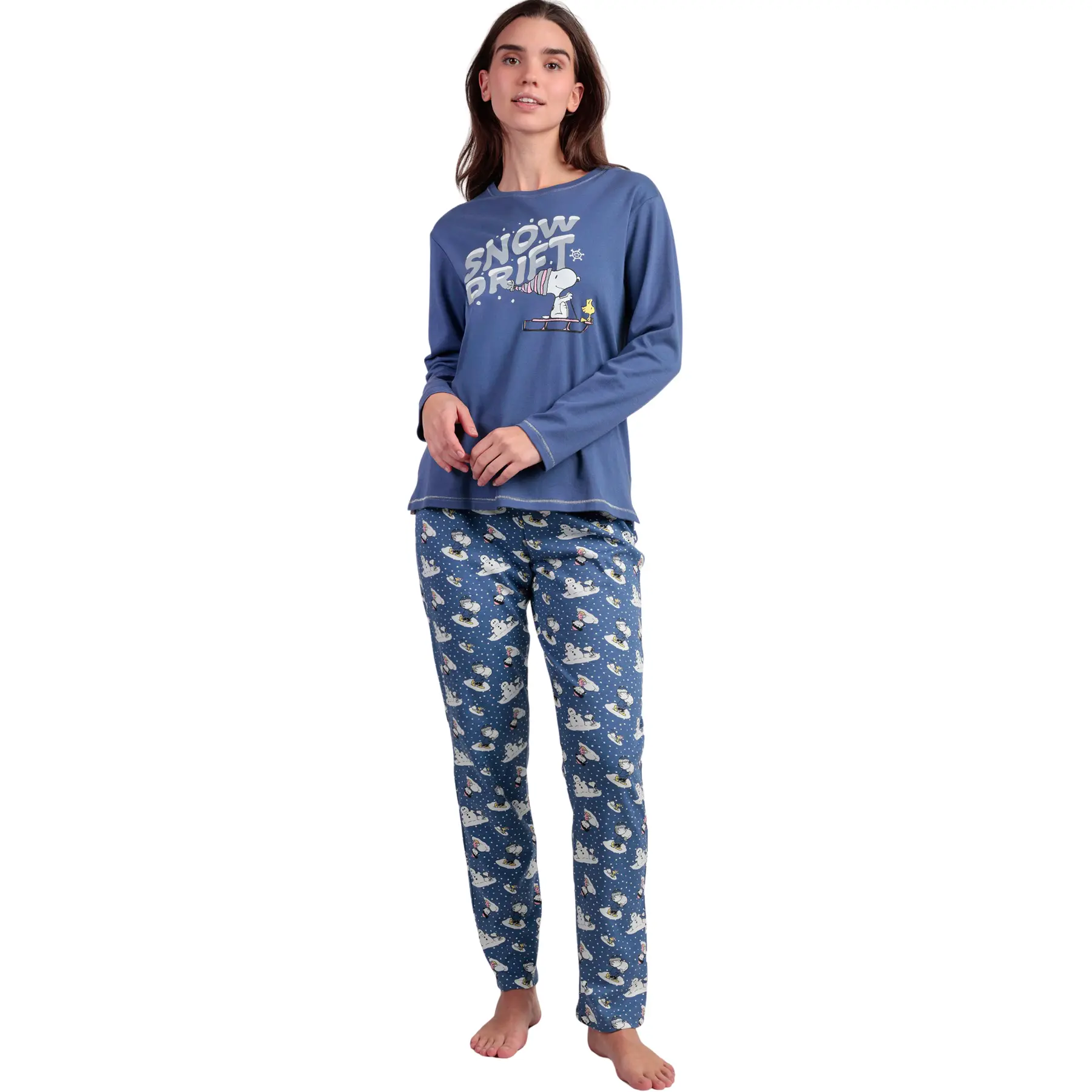 Pigiama top a maniche lunghe e pantaloni in cotone donna  Snow Drift Peanuts