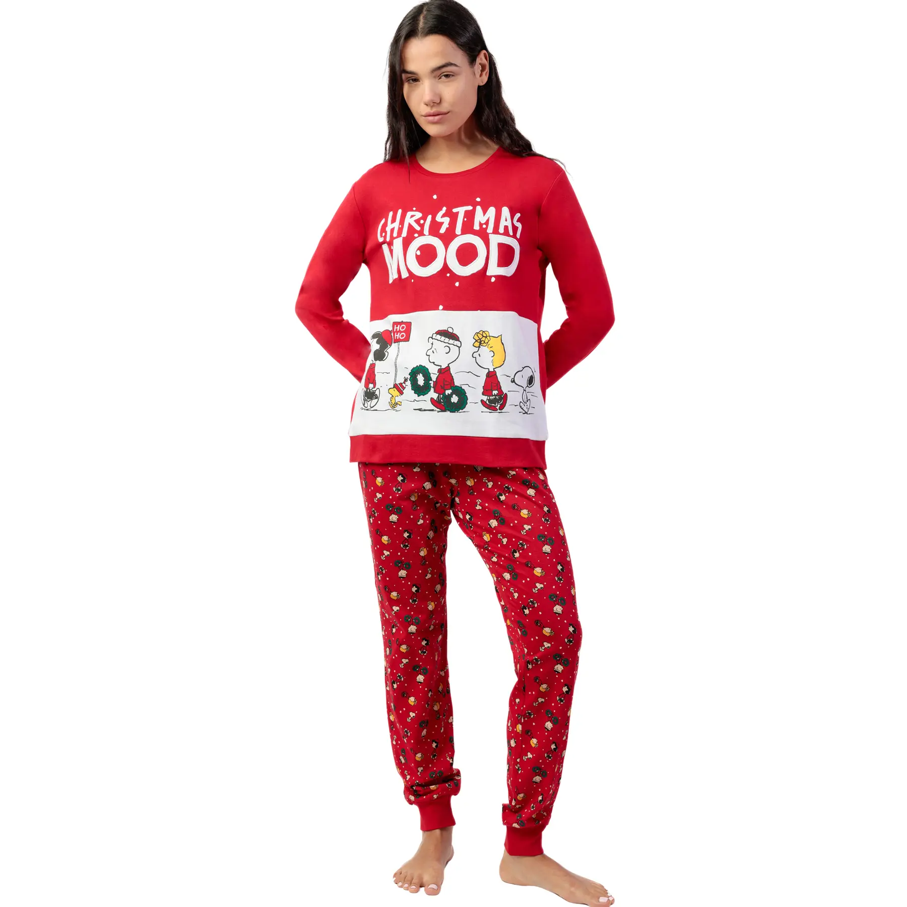 Pigiama top maniche lunghe e pantaloni alto maniche lunghe e pantaloni donna  Hoho Mood Peanuts