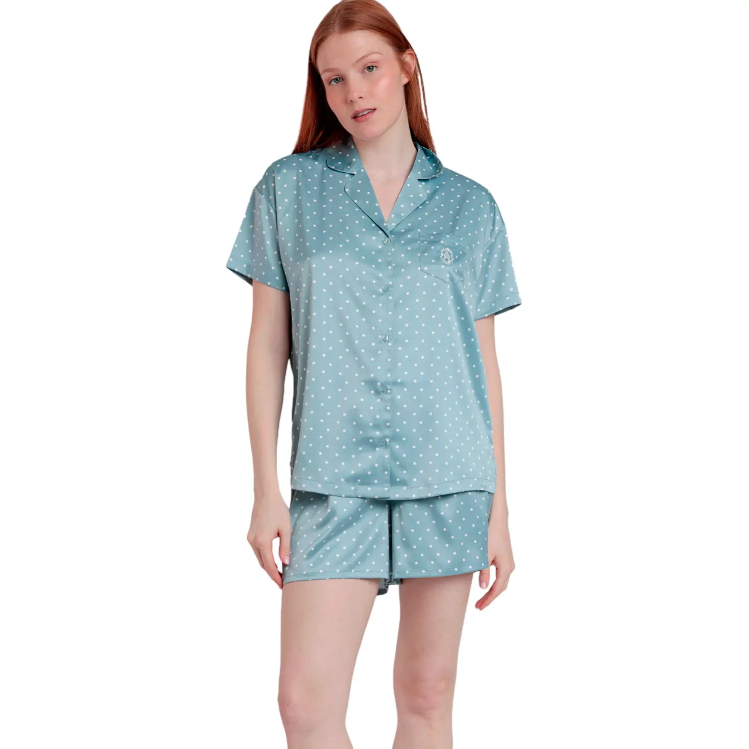 Pigiama camicia e pantaloncino in satin donna  Dots Lace