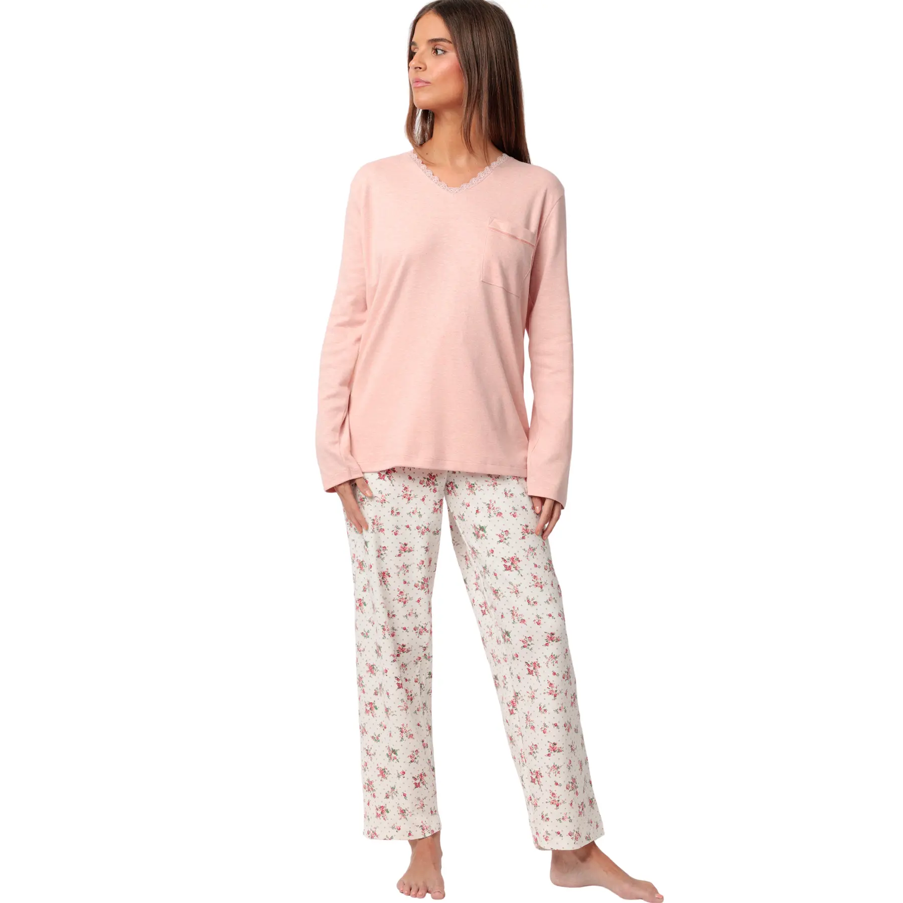 Pigiama top maniche lunghe e pantaloni alto maniche lunghe e pantaloni donna  Dots And Flowers