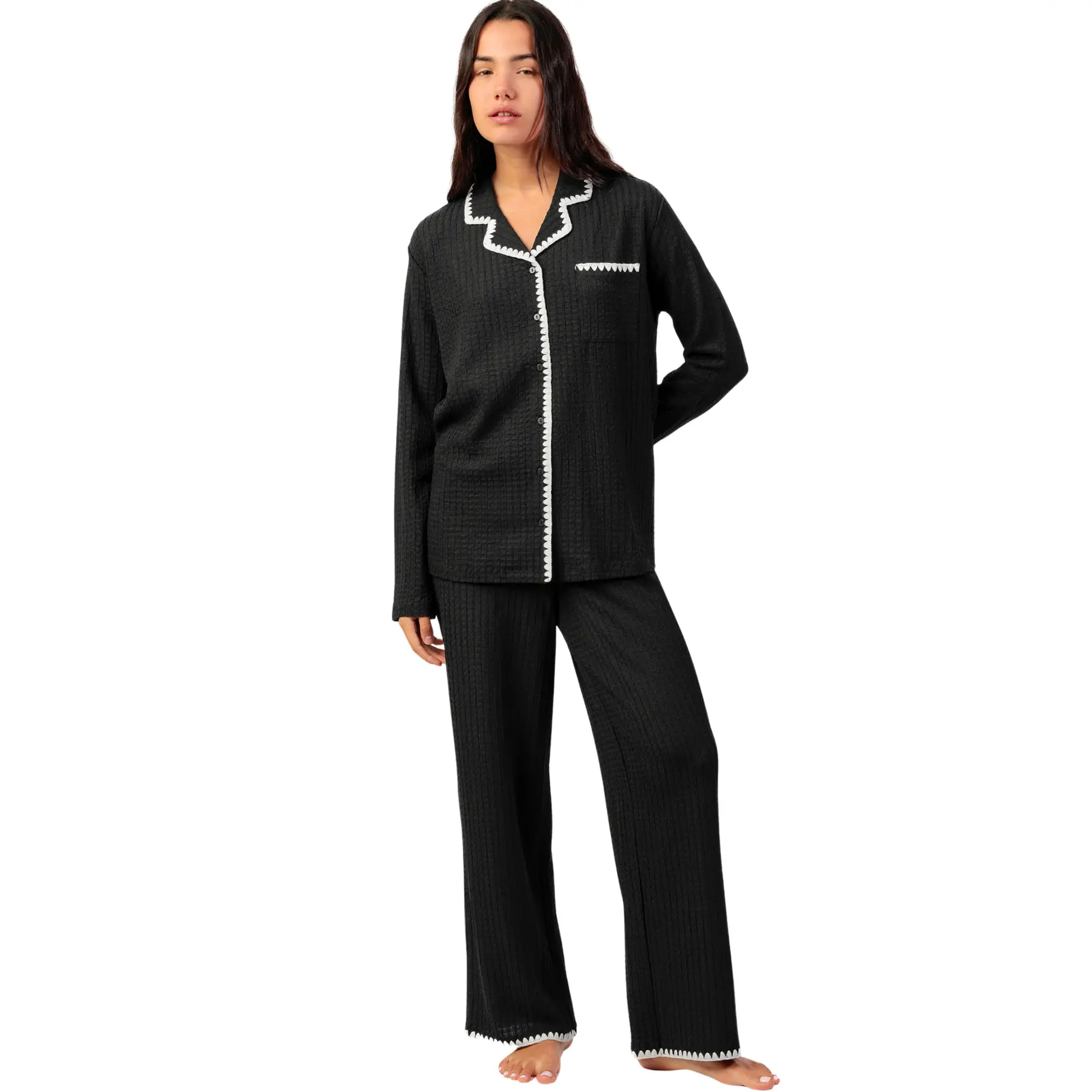 Pigiama camicia maniche lunghe e pantaloni larghi donna