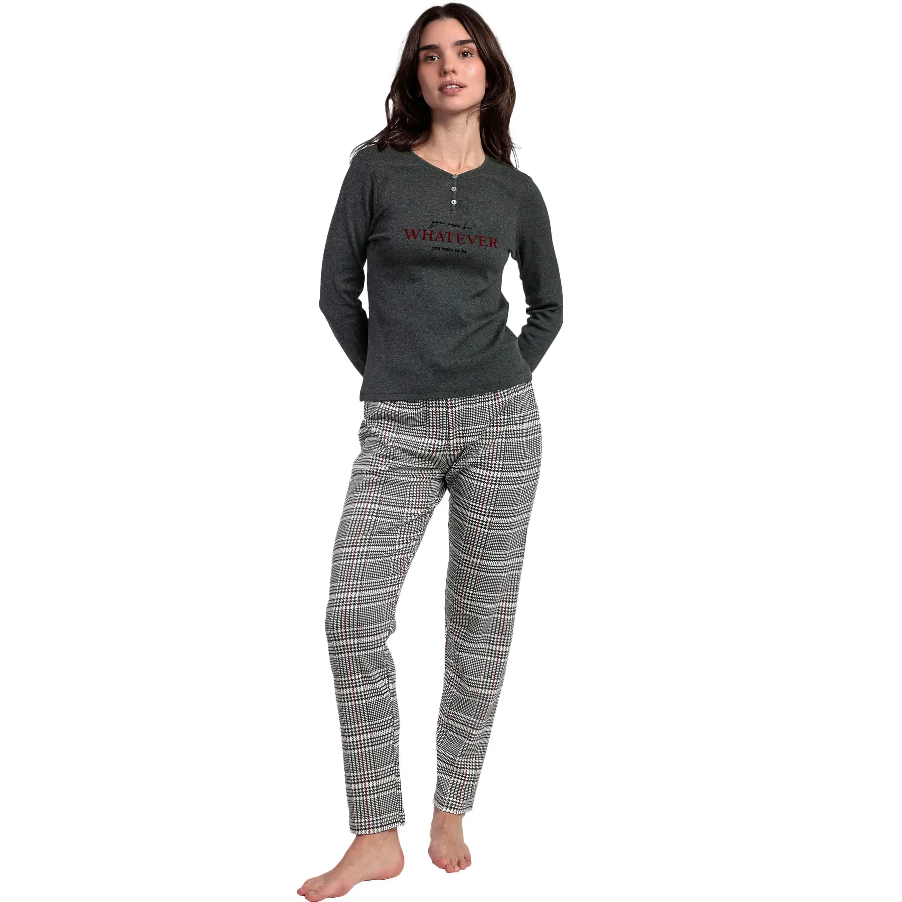 Pigiama top maniche lunghe e pantaloni alto maniche lunghe e pantaloni donna  Houndstooth