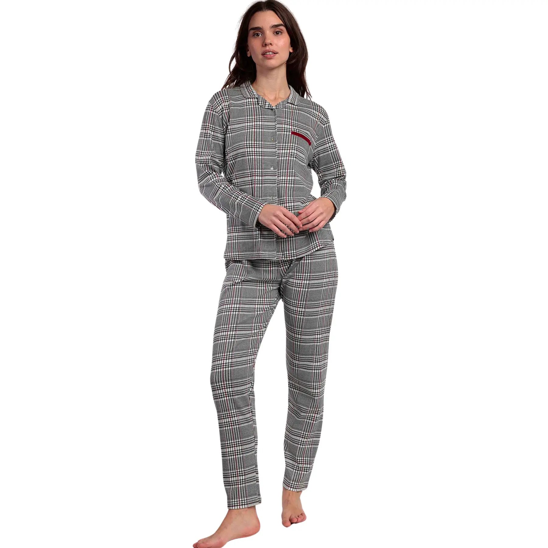 Pigiama top maniche lunghe e pantaloni alto maniche lunghe e pantaloni donna  Houdstooth