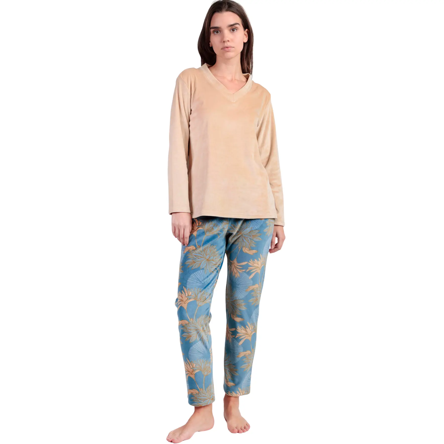 Pigiama top col V e pantaloni donna  Oriental