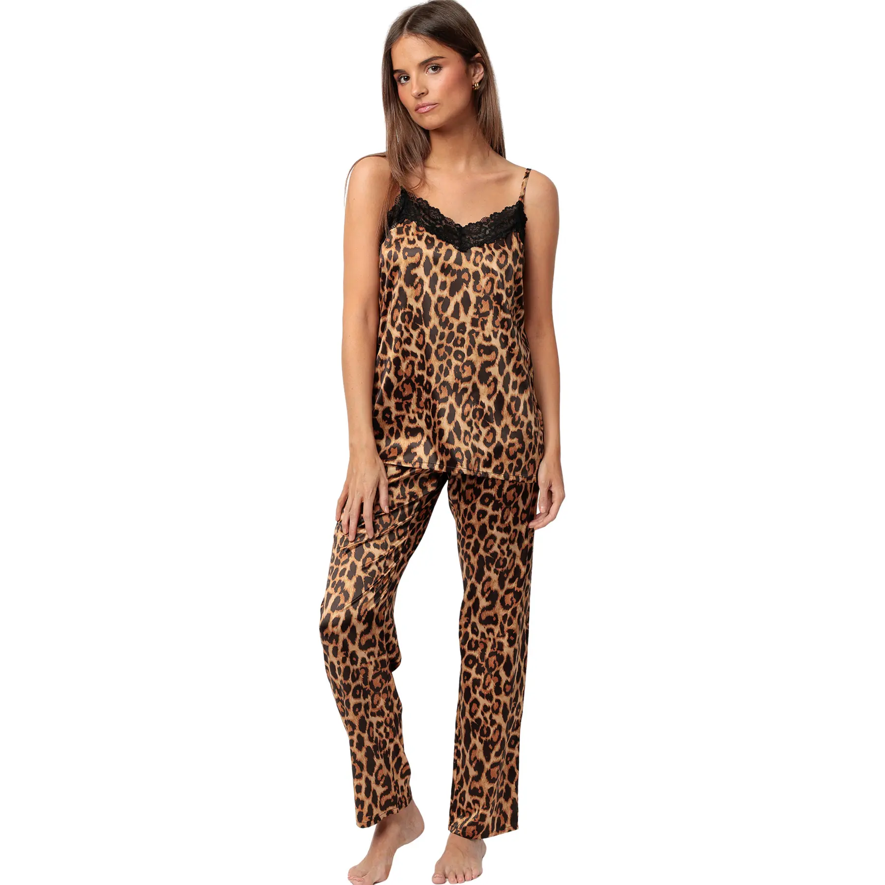 Pigiama caraco e pantaloni in satin donna  Glam Leopard
